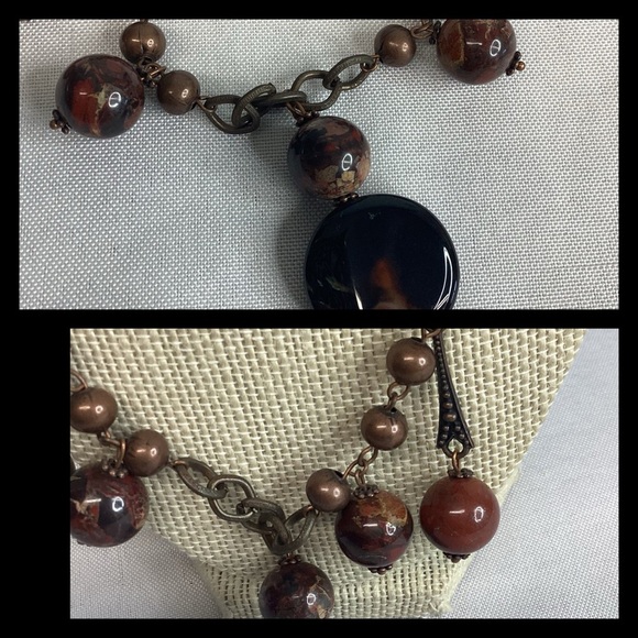 Stone brown and black handmade necklace. - Picture 3 of 5